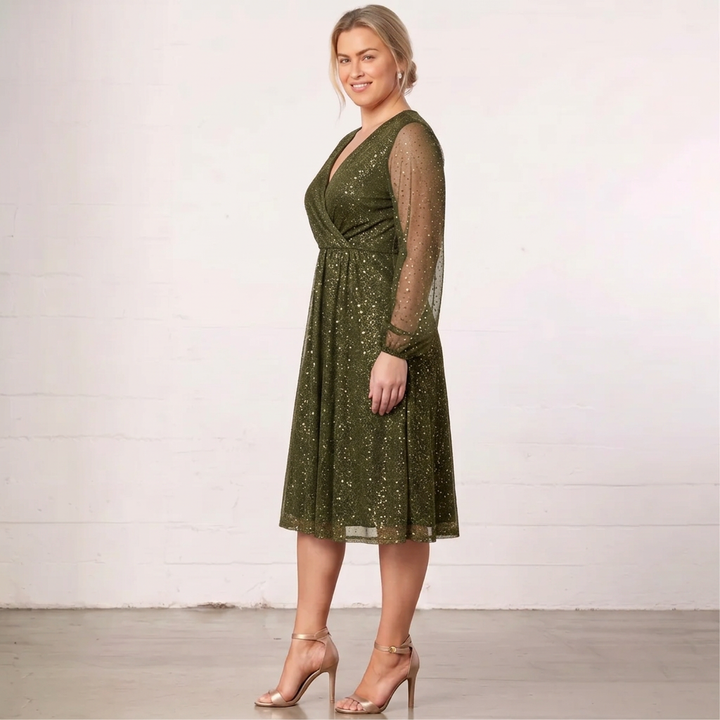 Mademoiselle | Shimmer Long Sleeve Midi Dress