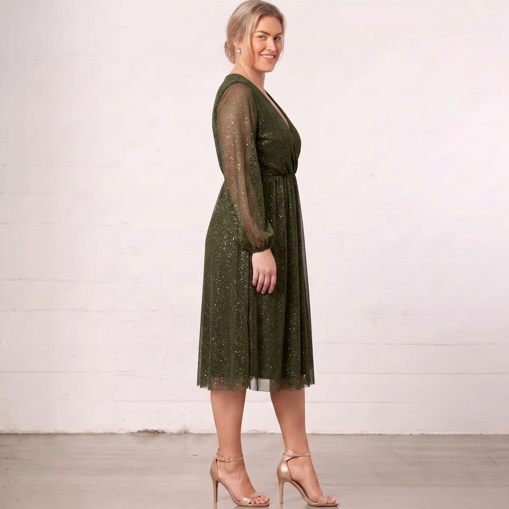 Mademoiselle | Shimmer Long Sleeve Midi Dress