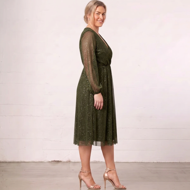 Mademoiselle | Shimmer Long Sleeve Midi Dress