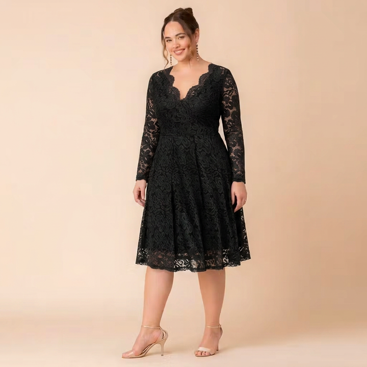 Margot Lace V-Neck Long Sleeve Midi Cocktail Dress