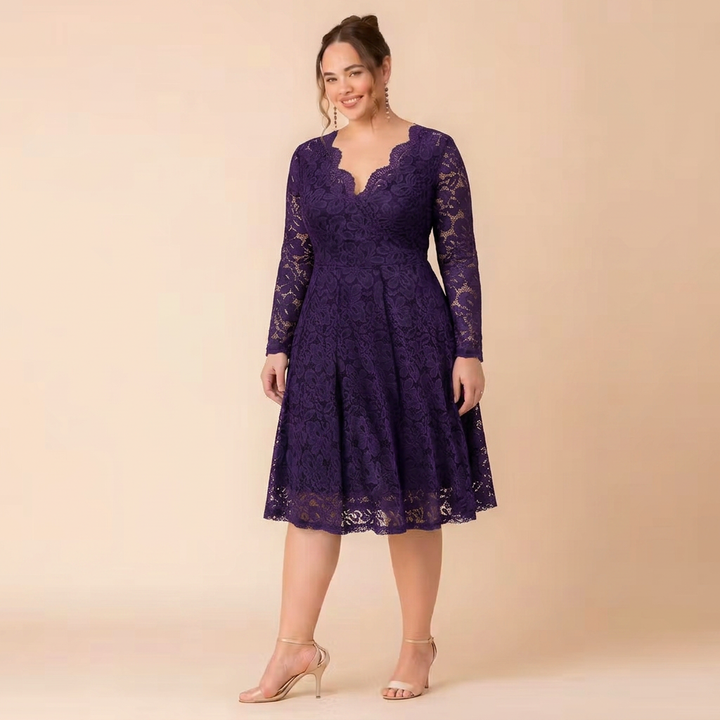 Margot Lace V-Neck Long Sleeve Midi Cocktail Dress