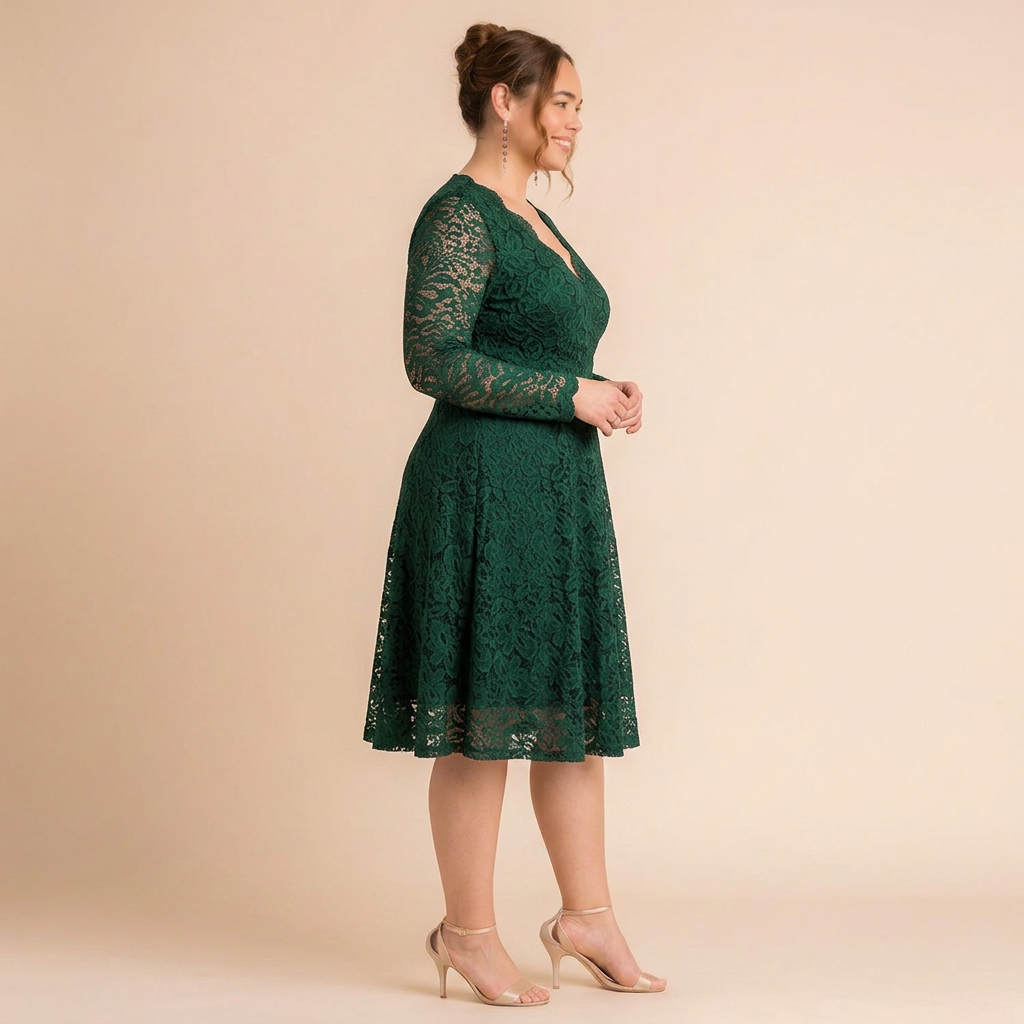 Margot Lace V-Neck Long Sleeve Midi Cocktail Dress