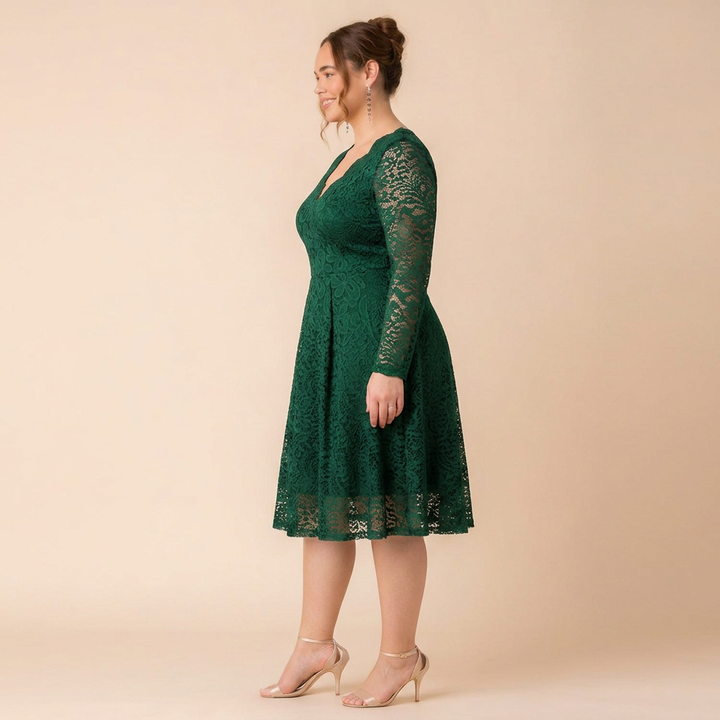 Margot Lace V-Neck Long Sleeve Midi Cocktail Dress