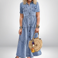 Leontine | Women's Denim Tiered Shirt Maxi Dress