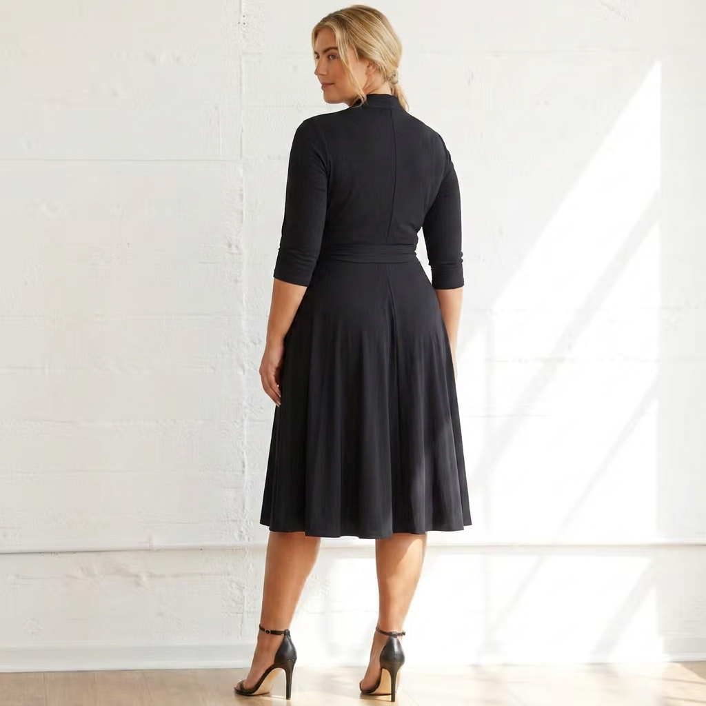 Maritime Wrap-Front Three-Quarter Sleeve Midi Dress