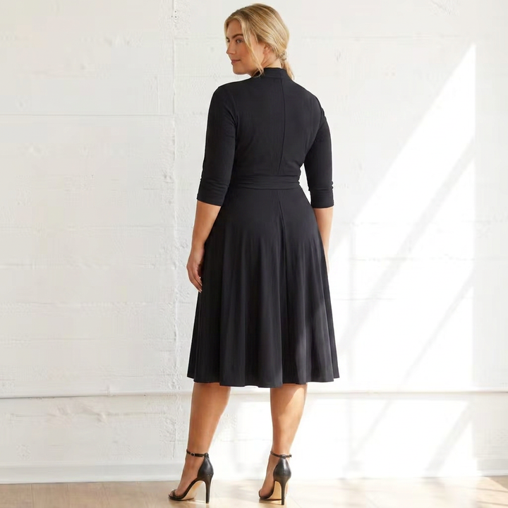 Maritime Wrap-Front Three-Quarter Sleeve Midi Dress