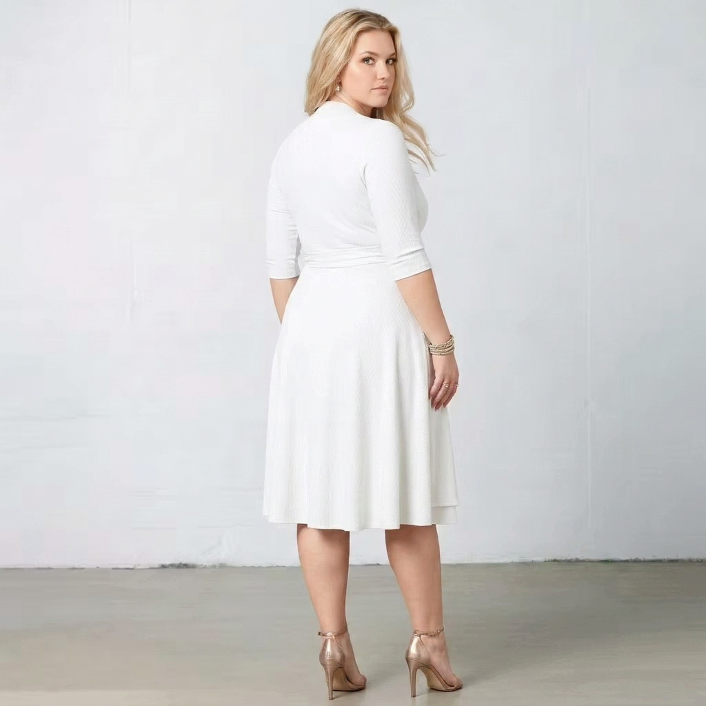 Maritime Wrap-Front Three-Quarter Sleeve Midi Dress