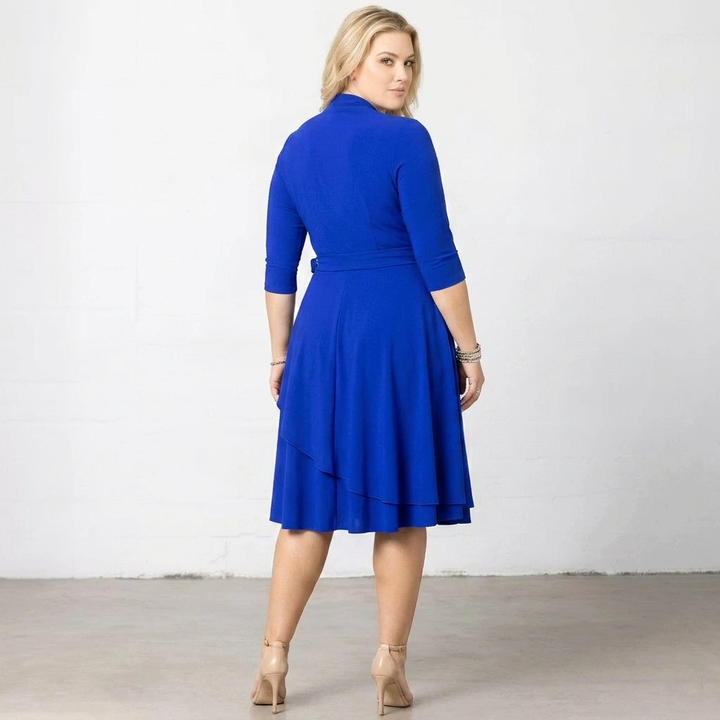 Maritime Wrap-Front Three-Quarter Sleeve Midi Dress