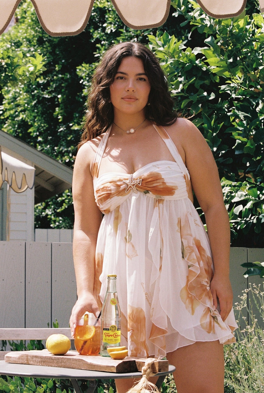 Elspeth  Floral Chiffon Mini Dress for Golden Summer Days