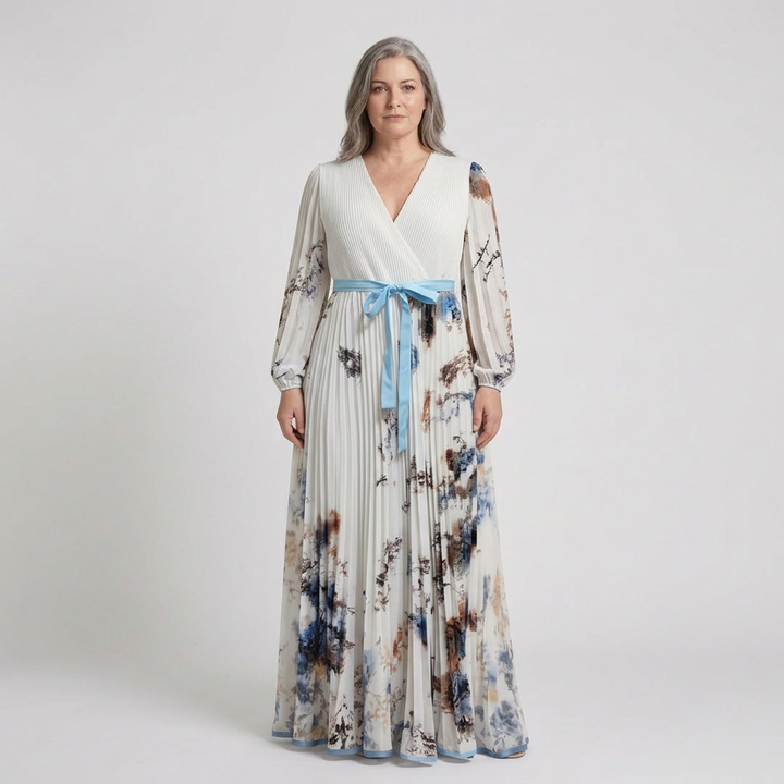 Nadia | Long Sleeve V Neck Floral Maxi Dress