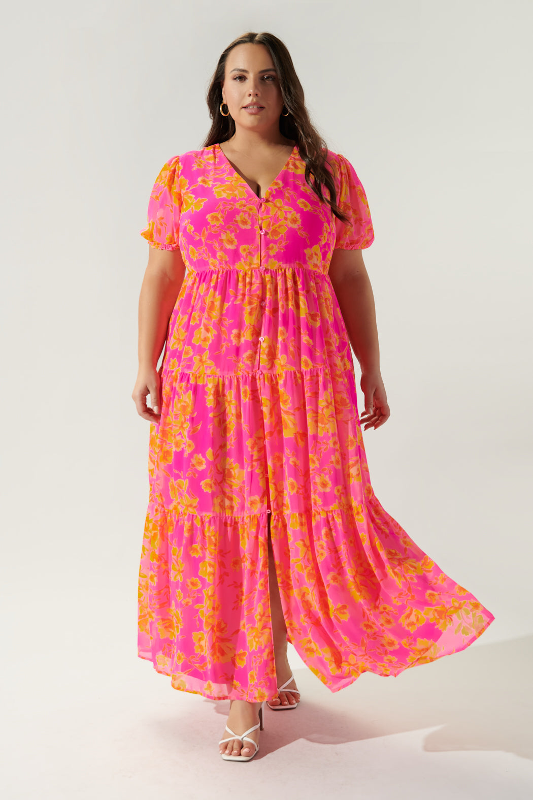 Tiered Maxi Dress Hot Rod Floral Curve