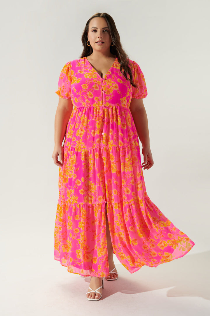 Tiered Maxi Dress Hot Rod Floral Curve