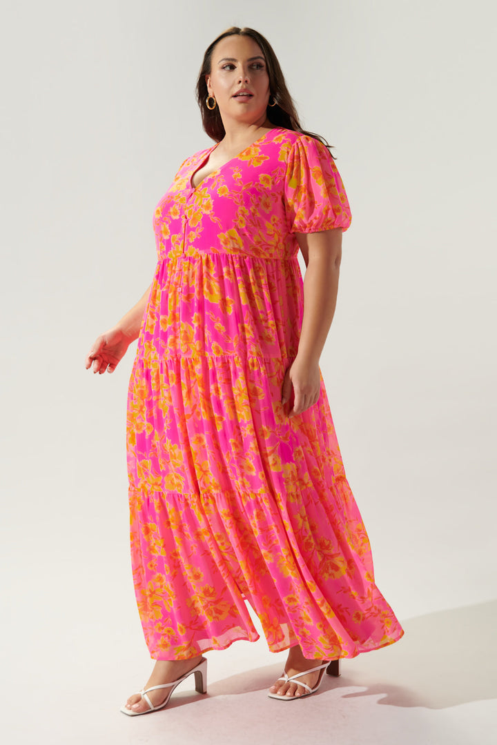Tiered Maxi Dress Hot Rod Floral Curve