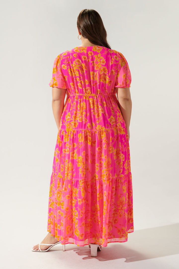 Tiered Maxi Dress Hot Rod Floral Curve