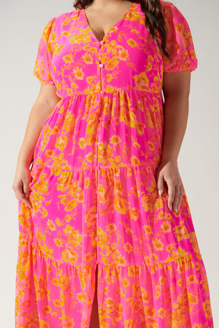 Tiered Maxi Dress Hot Rod Floral Curve