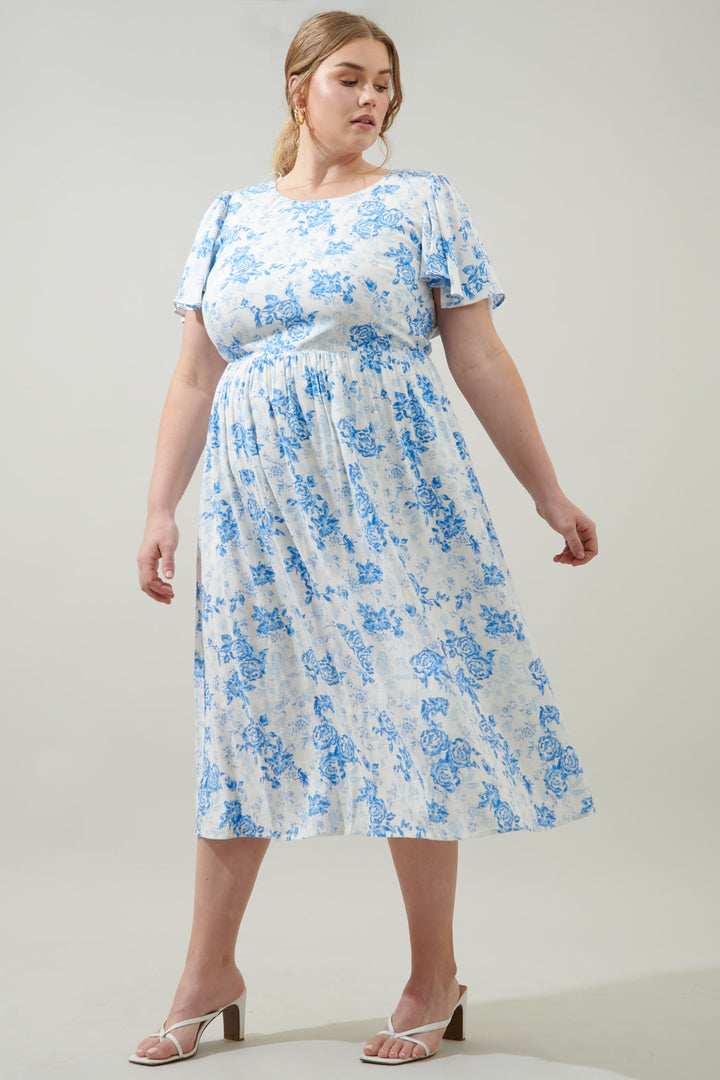 French Rose Sonny Back Cut Out Midi Dress Curve