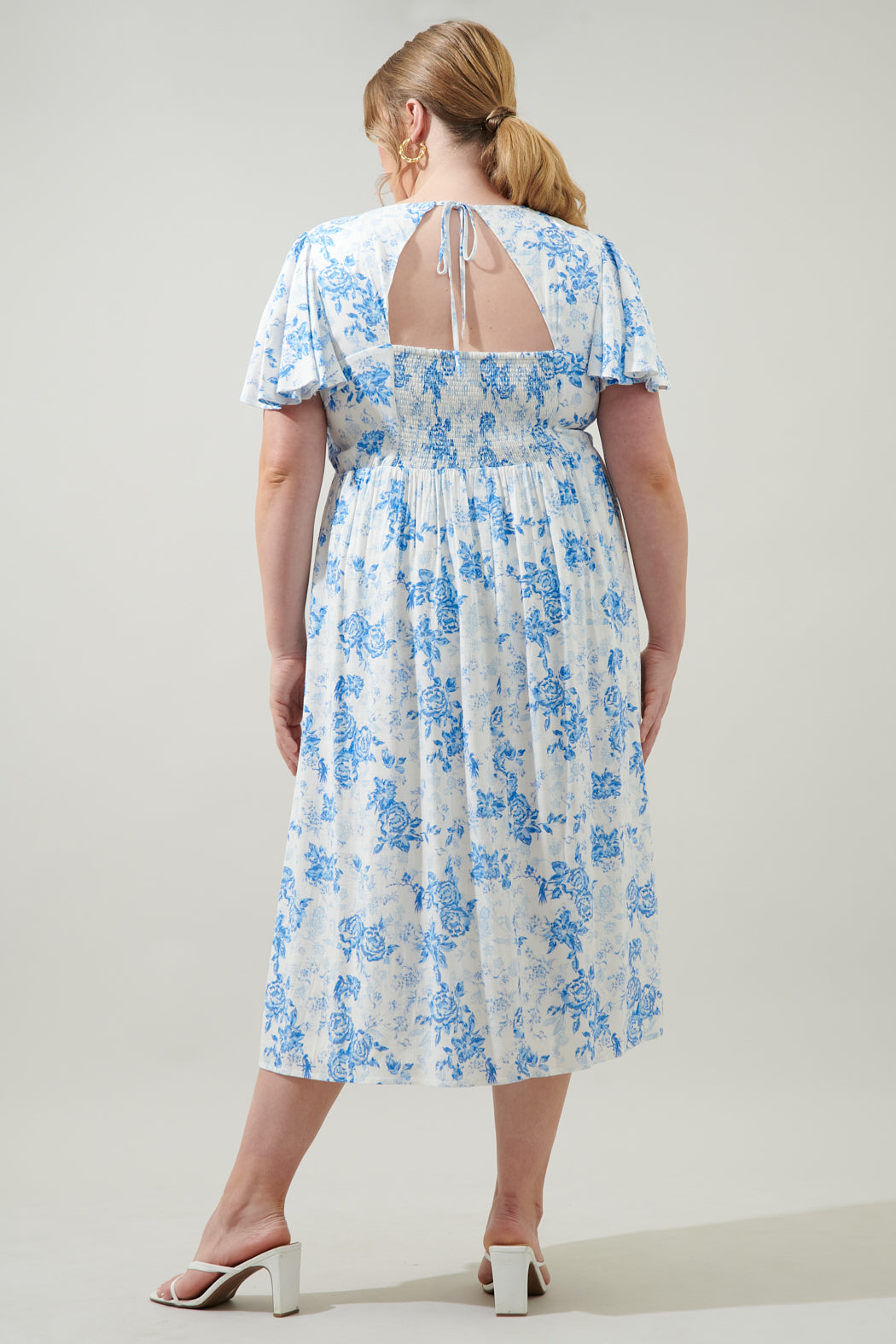 French Rose Sonny Back Cut Out Midi Dress Curve