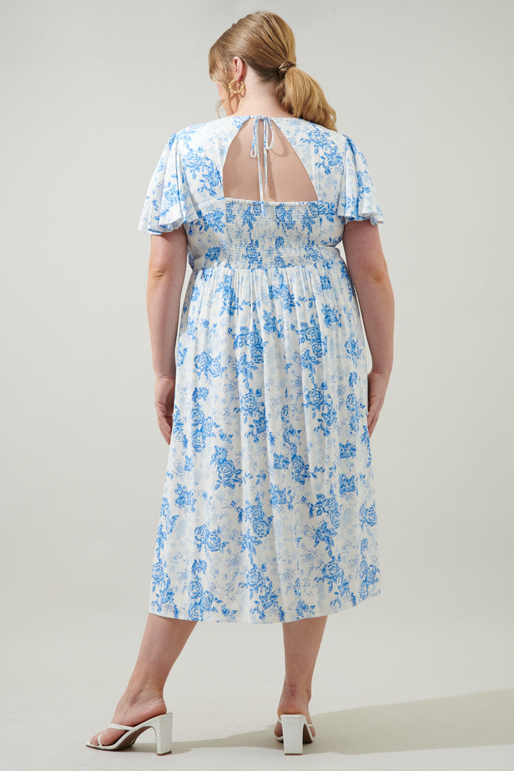 French Rose Sonny Back Cut Out Midi Dress Curve
