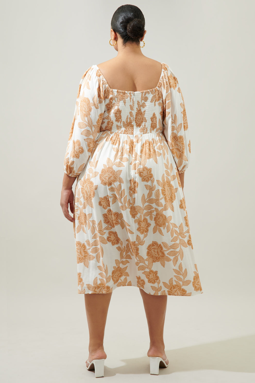 Essenna Floral Granger Puff Sleeve Midi Dress Curve