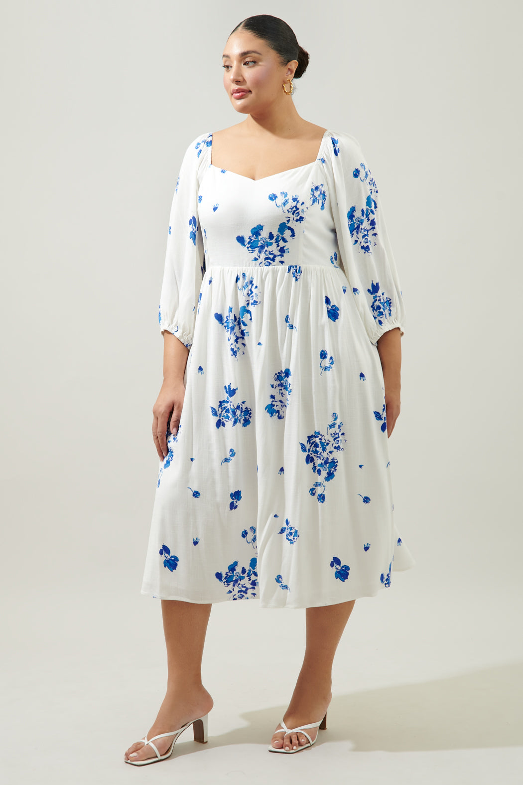 Mildred Floral Granger Puff Sleeve Midi Dress Curve