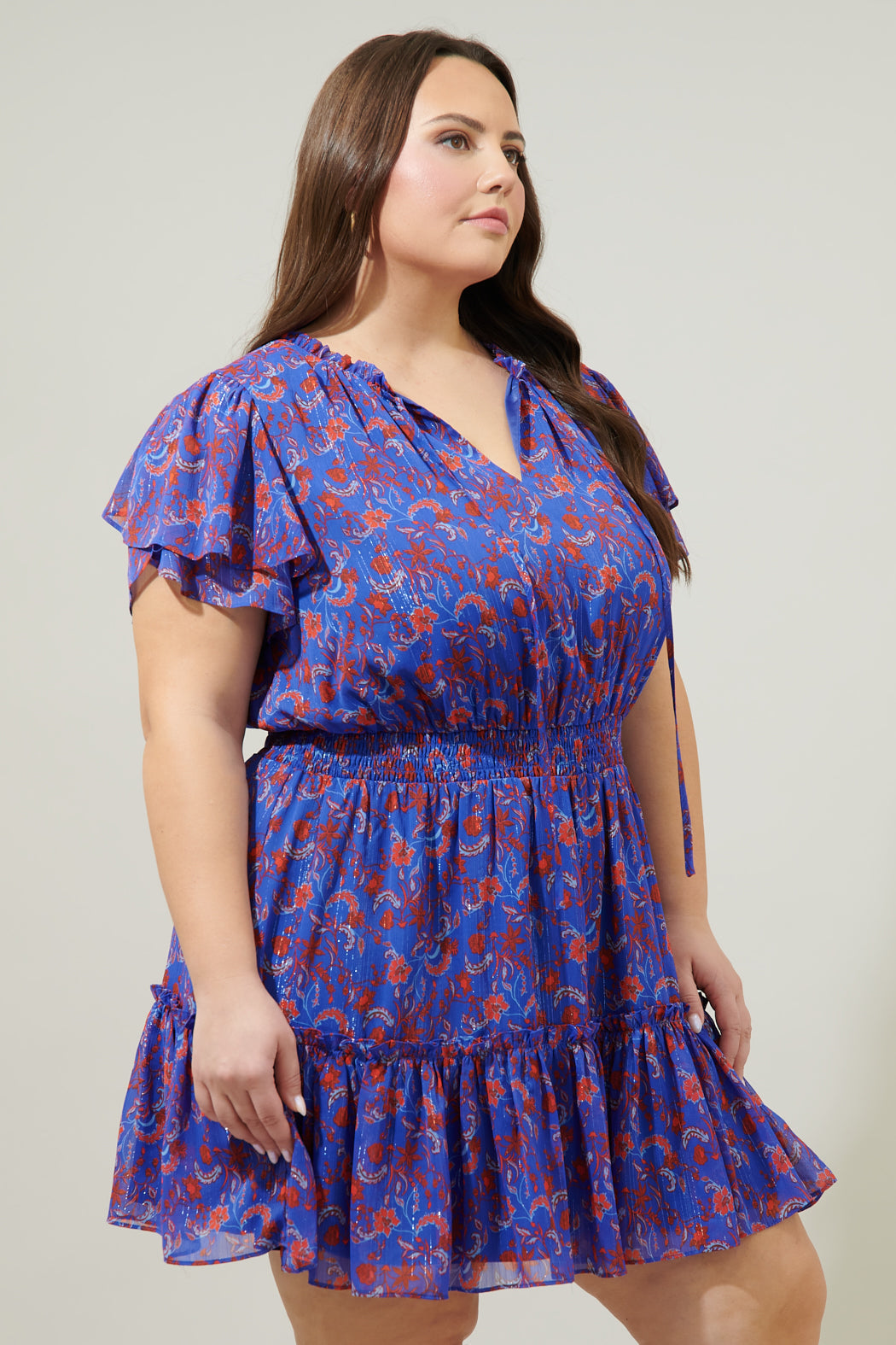 Harlann Floral Bumble Ruffle Mini Dress Curve