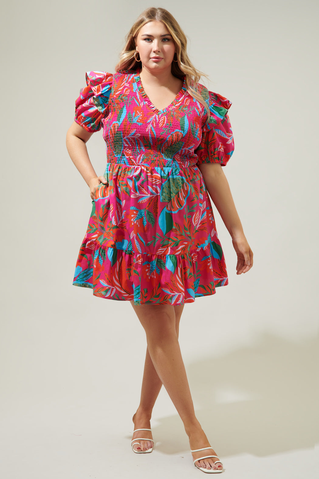 Cactus Blossom Leones Smocked Mini Dress Curve