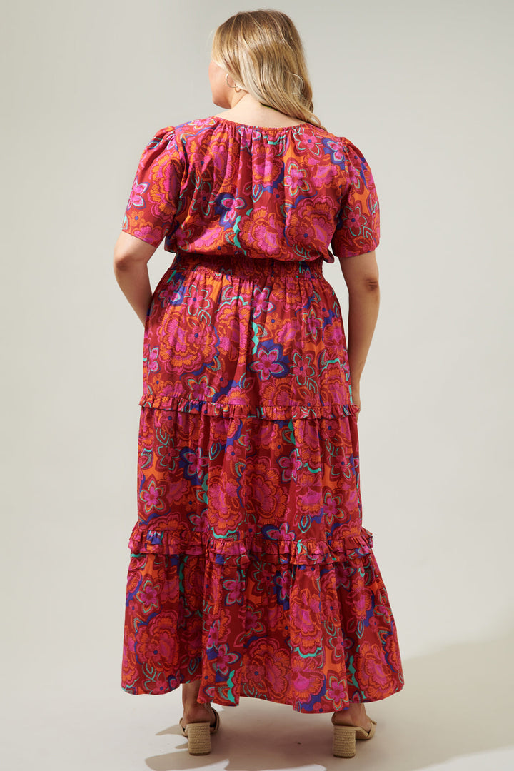 Raveena Floral Palmer Poplin Tiered Maxi Dress Curve