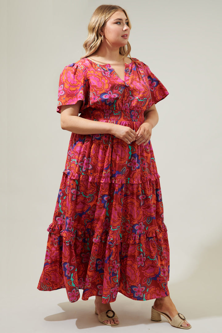 Raveena Floral Palmer Poplin Tiered Maxi Dress Curve