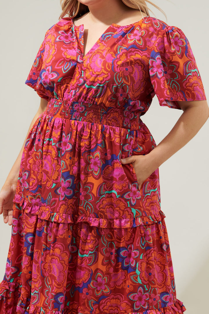 Raveena Floral Palmer Poplin Tiered Maxi Dress Curve