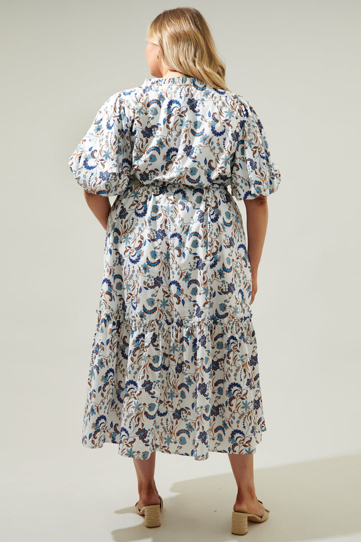 Blanche Floral Ginny Bubble Sleeve Midi Dress Curve