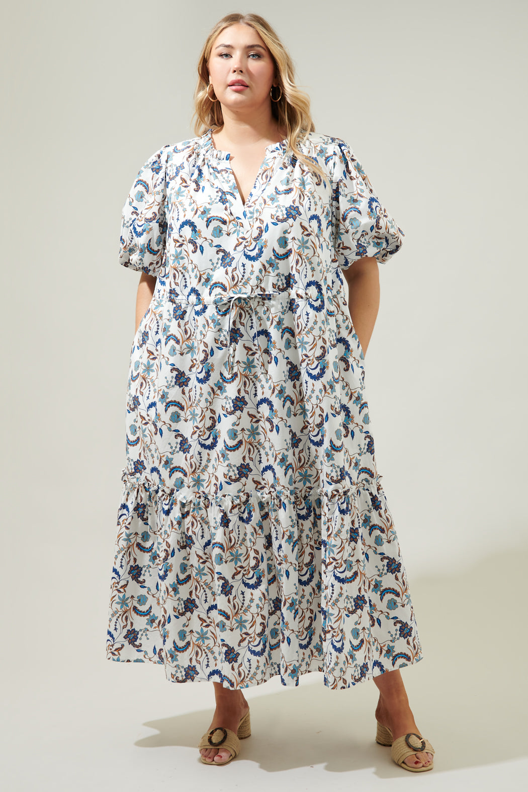Blanche Floral Ginny Bubble Sleeve Midi Dress Curve