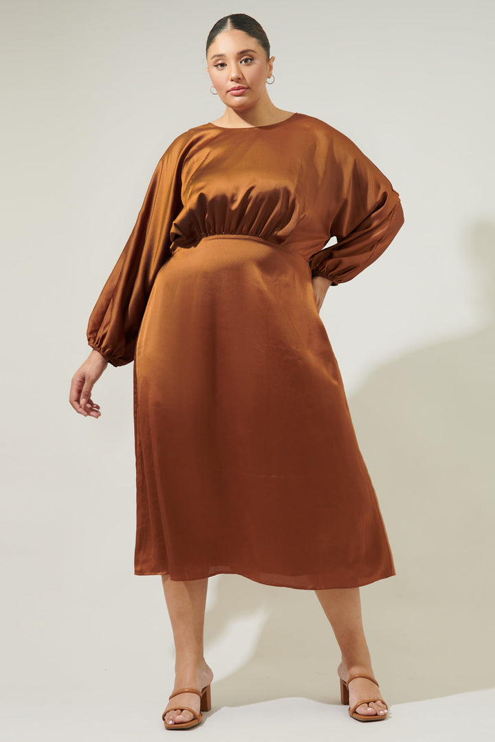 Chateau Satin Dolman Sleeve Midi Dress Curve