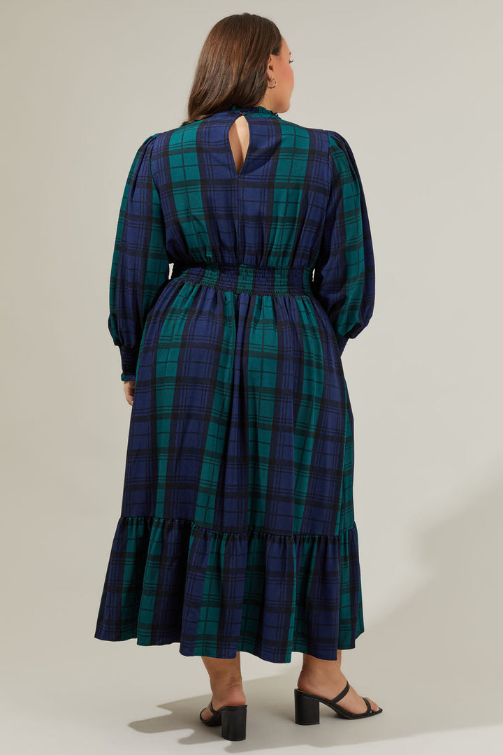 Hudson Plaid Caitlyn Smock Sleeve Midi Dress Curve