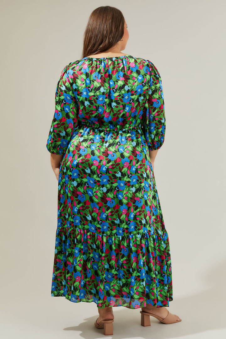 Destine Floral Carmine Midi Dress Curve