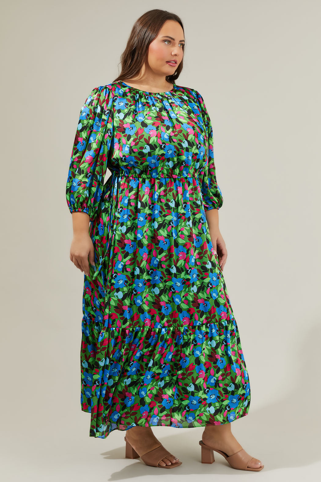 Destine Floral Carmine Midi Dress Curve