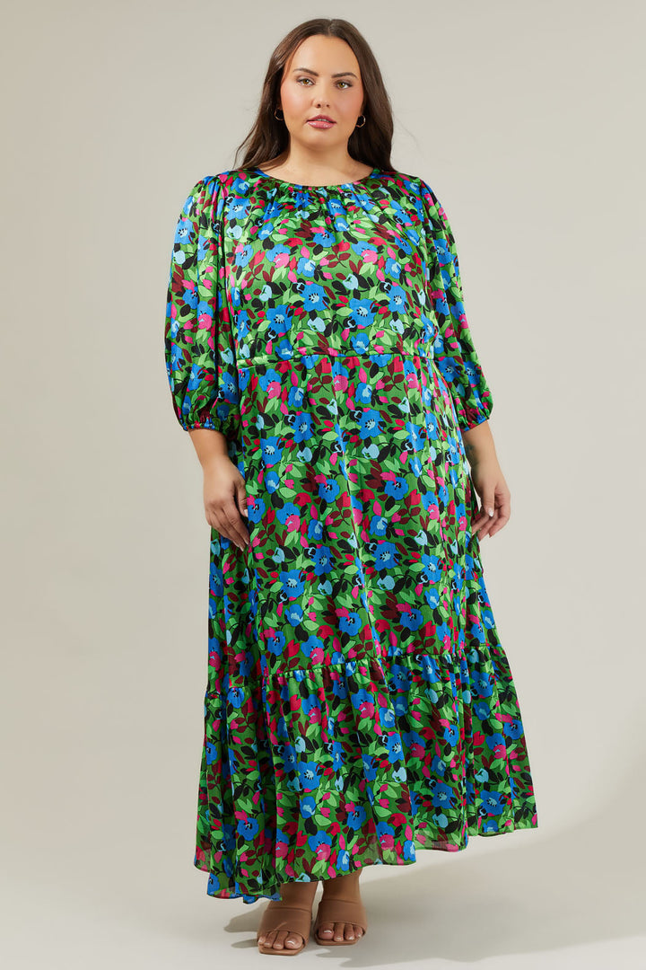 Destine Floral Carmine Midi Dress Curve