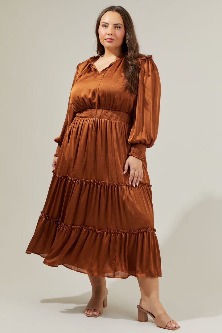 Siete Satin Split Neck Midi Dress Curve