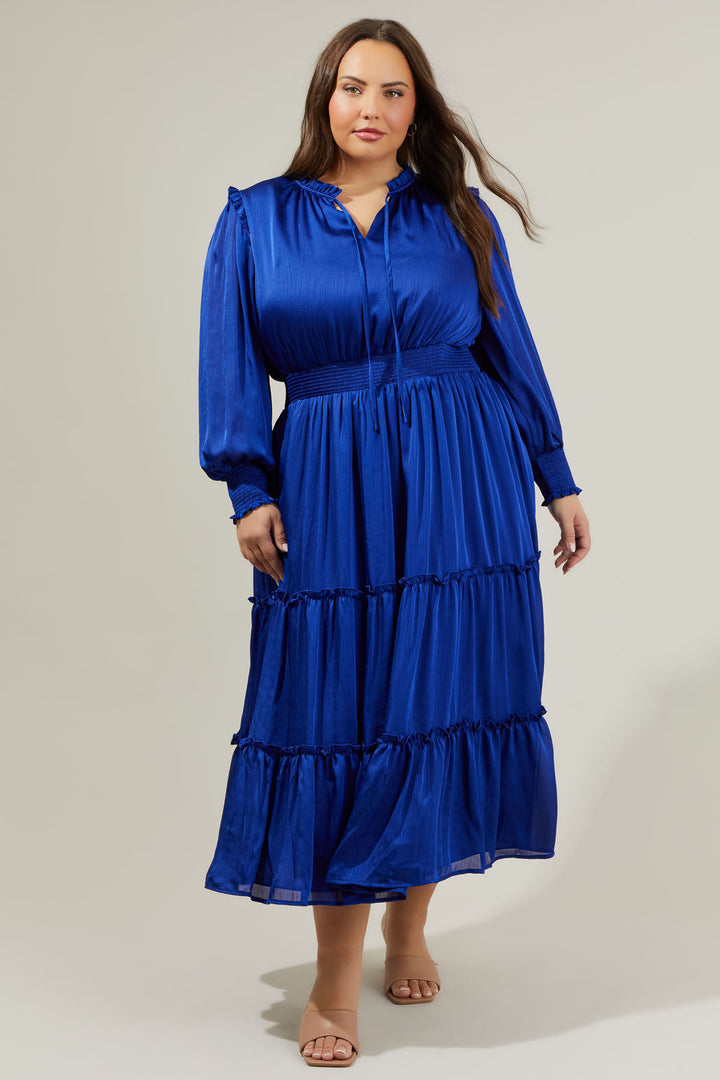 Siete Satin Split Neck Midi Dress Curve