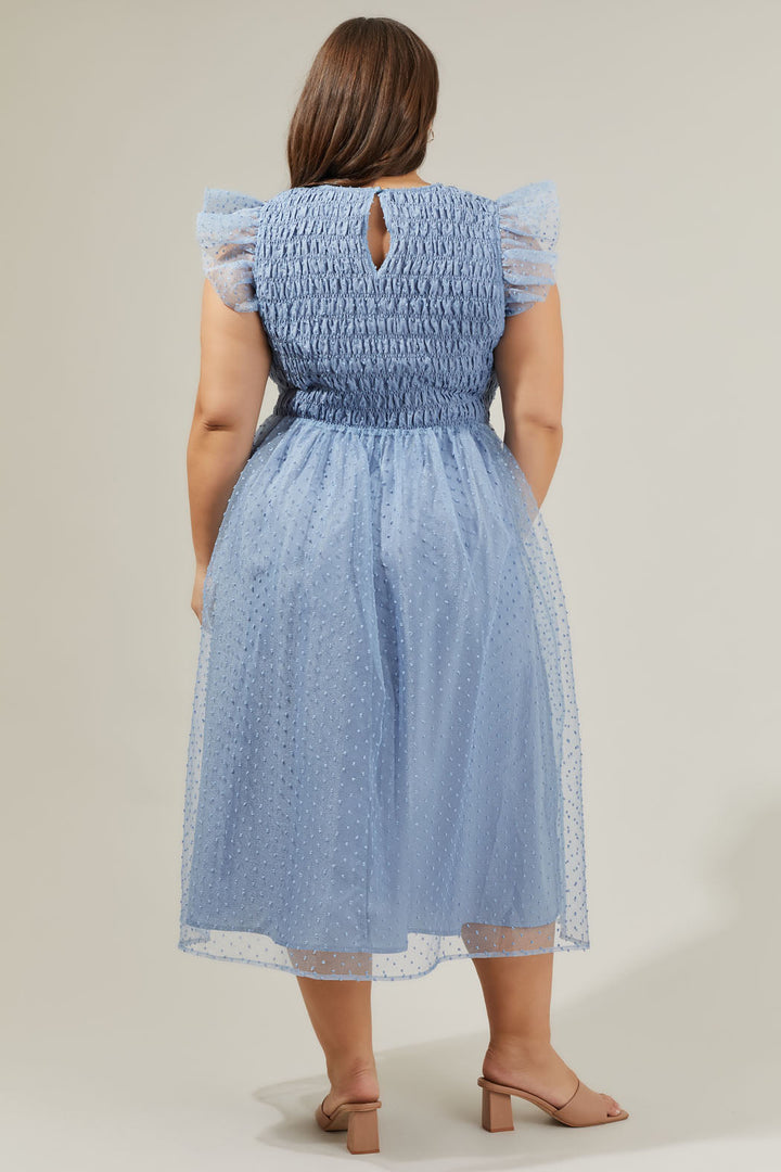 Lucille Organza Dot Smocked Midi Dress Curve