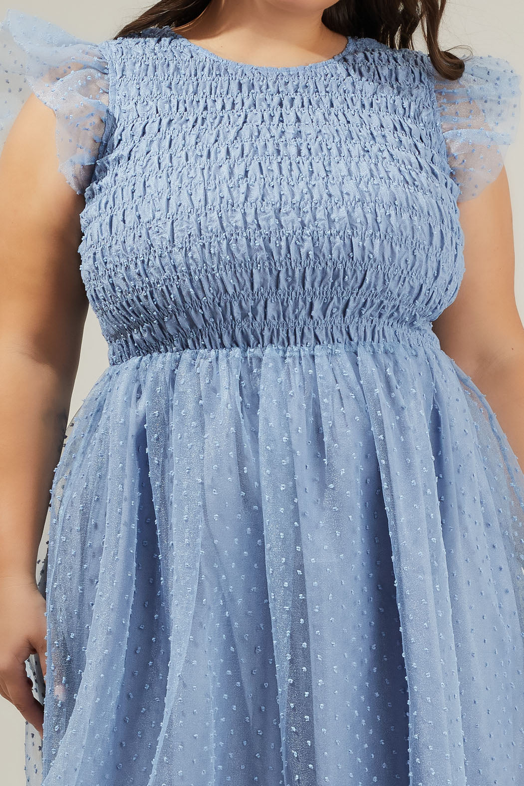 Lucille Organza Dot Smocked Midi Dress Curve