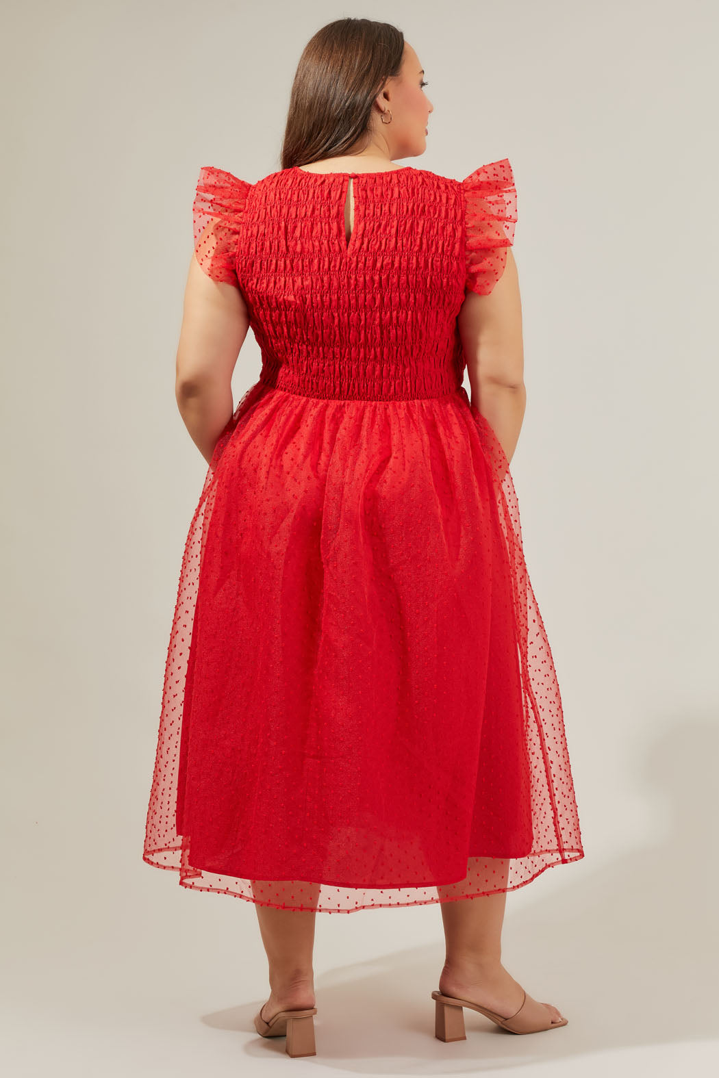 Lucille Organza Dot Smocked Midi Dress Curve