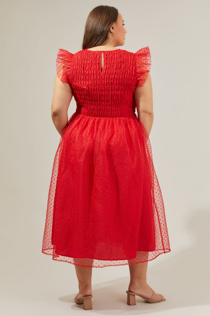 Lucille Organza Dot Smocked Midi Dress Curve