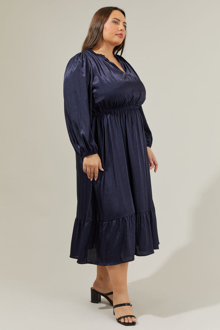 Fabiola Split Neck Midi Dress Curve