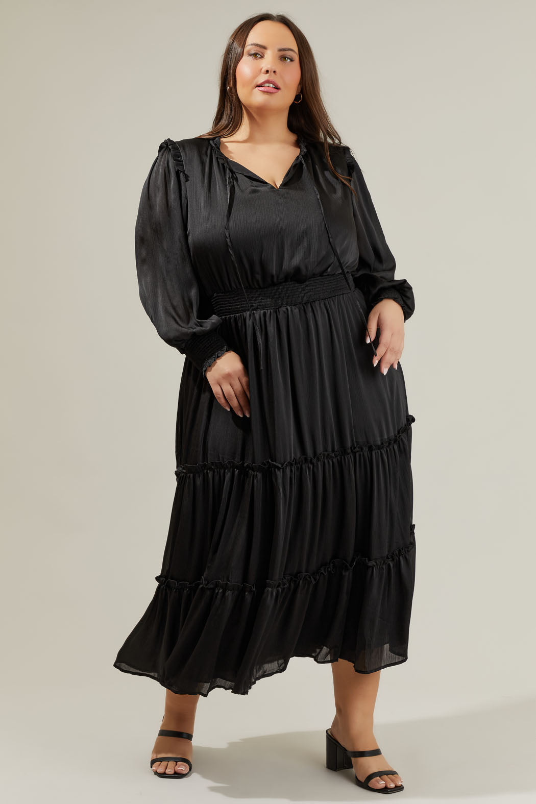 Siete Satin Split Neck Midi Dress Curve