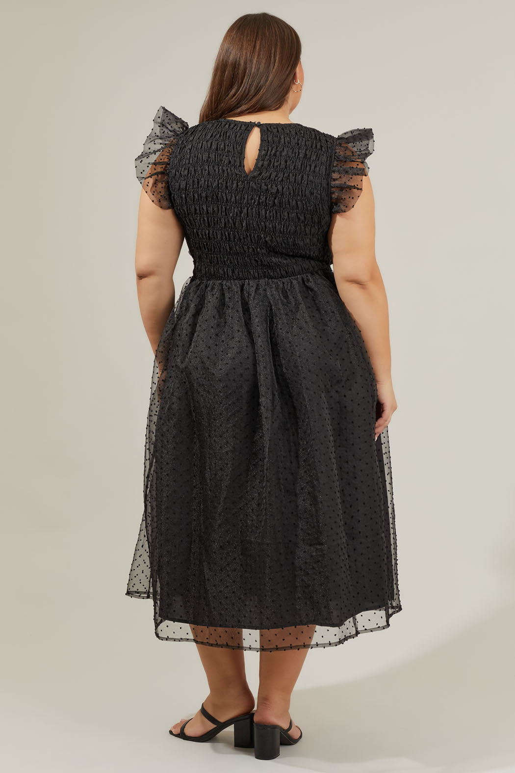 Lucille Organza Dot Smocked Midi Dress Curve