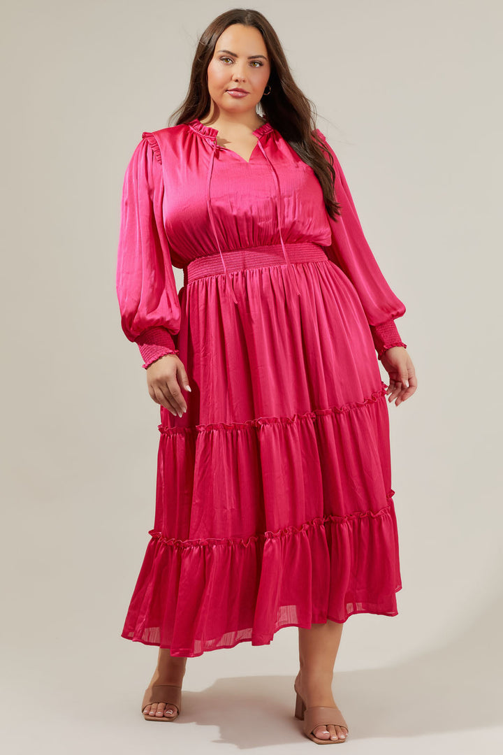 Siete Satin Split Neck Midi Dress Curve