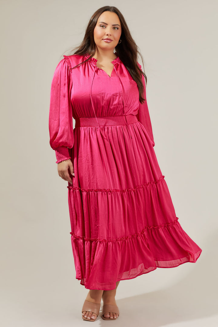 Siete Satin Split Neck Midi Dress Curve