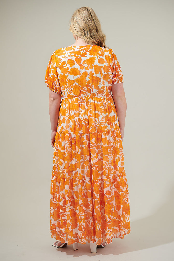 Tiered Maxi Dress Tangelo Floral Curve