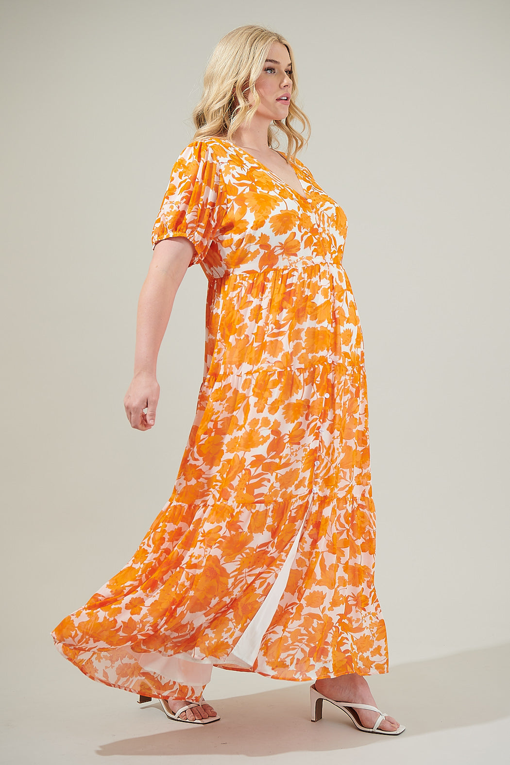 Tiered Maxi Dress Tangelo Floral Curve