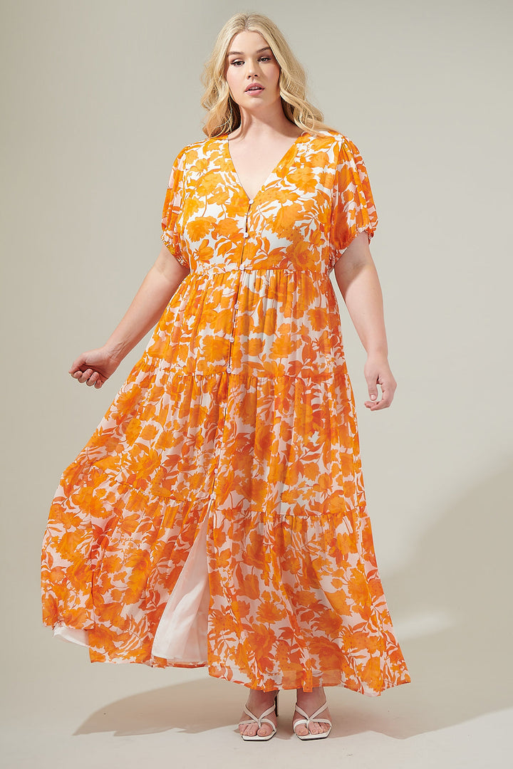 Tiered Maxi Dress Tangelo Floral Curve